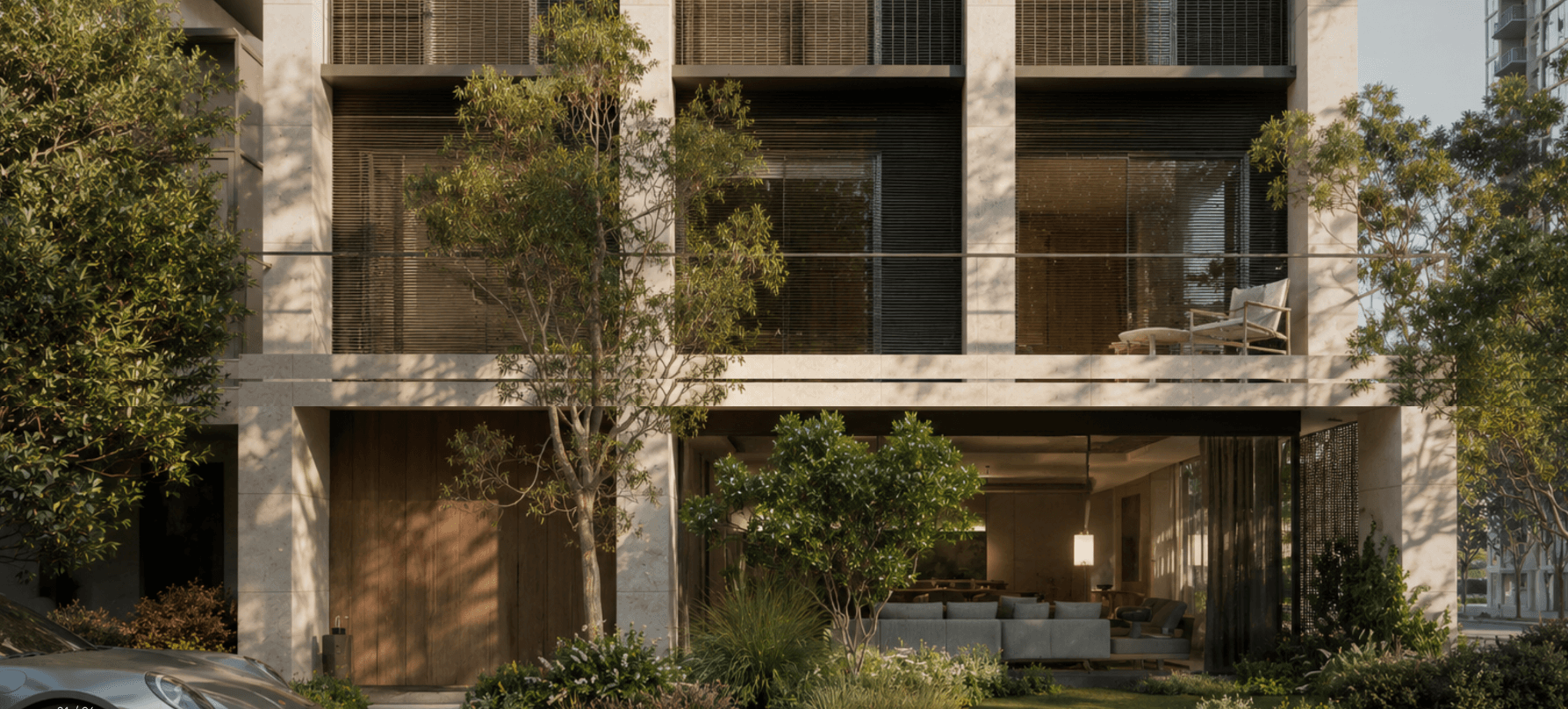 Thuy Khue House, street elevation with planted forecourt
